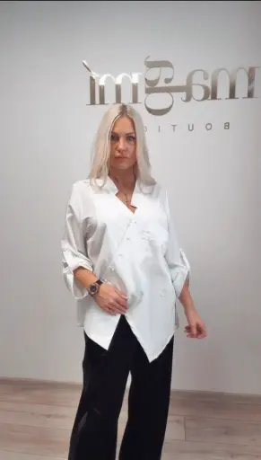 Balti asimetriško kirpimo marškinukai 7245